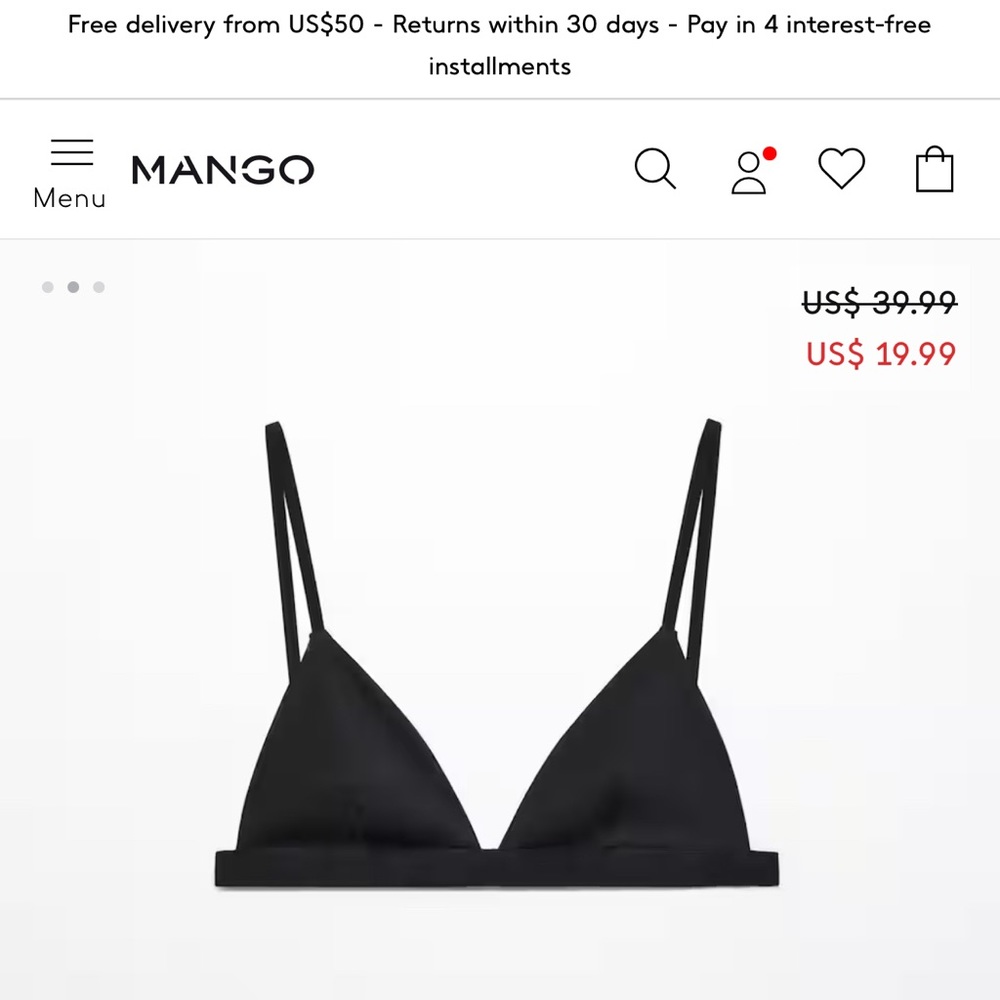 New mango black bralette top